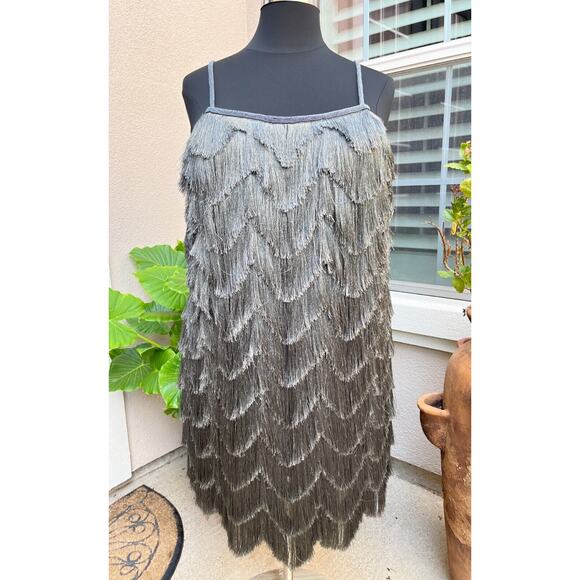 NWT Anthropologie Mini Dress Size 2X Fringe Flapper Slate Gray Pankaj & Nidhi - Picture 1 of 10